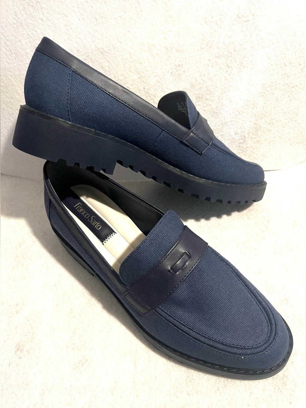 Franco Sarto Women's 8.5 M Navy Platform Lug Sole Carolynn Penny Loafers ALTERED